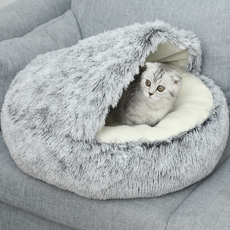 Semi-Closed Plush Cat Bed