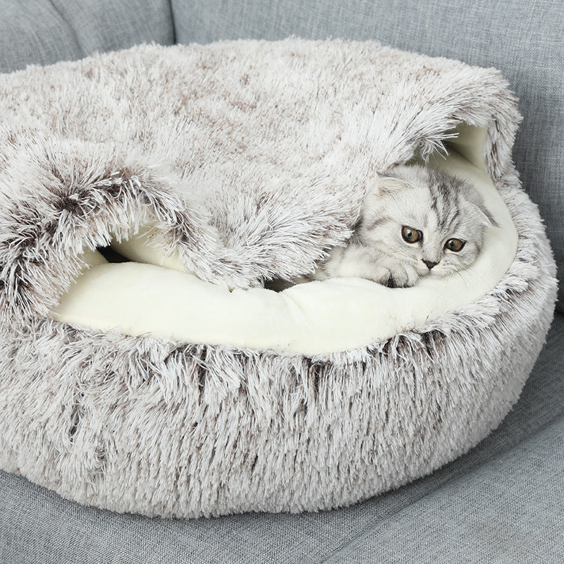 Semi-Closed Plush Cat Bed