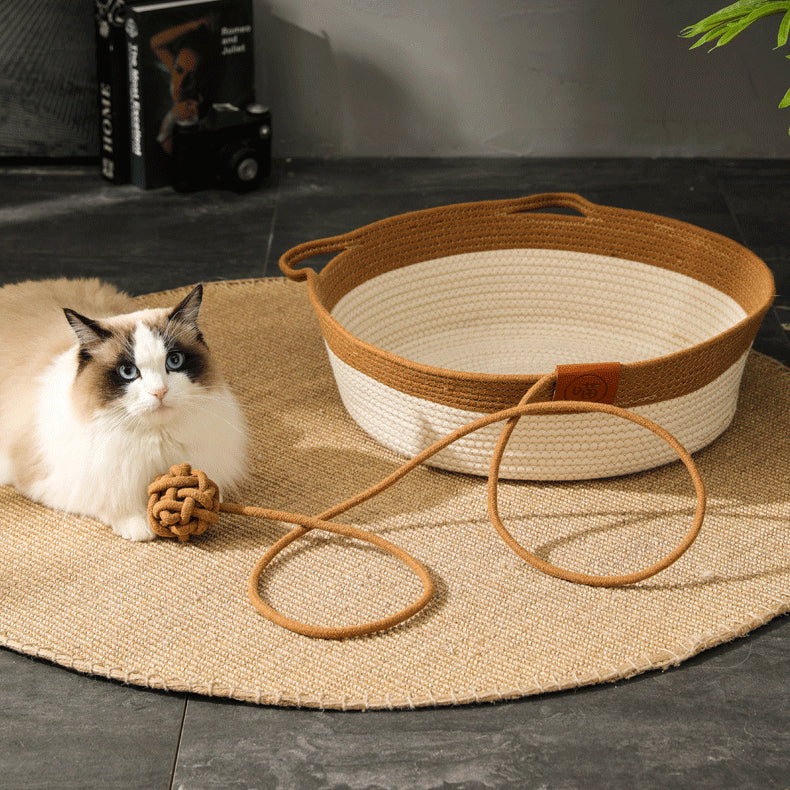 Handmade Knitting Cat Bed With Playing Ball