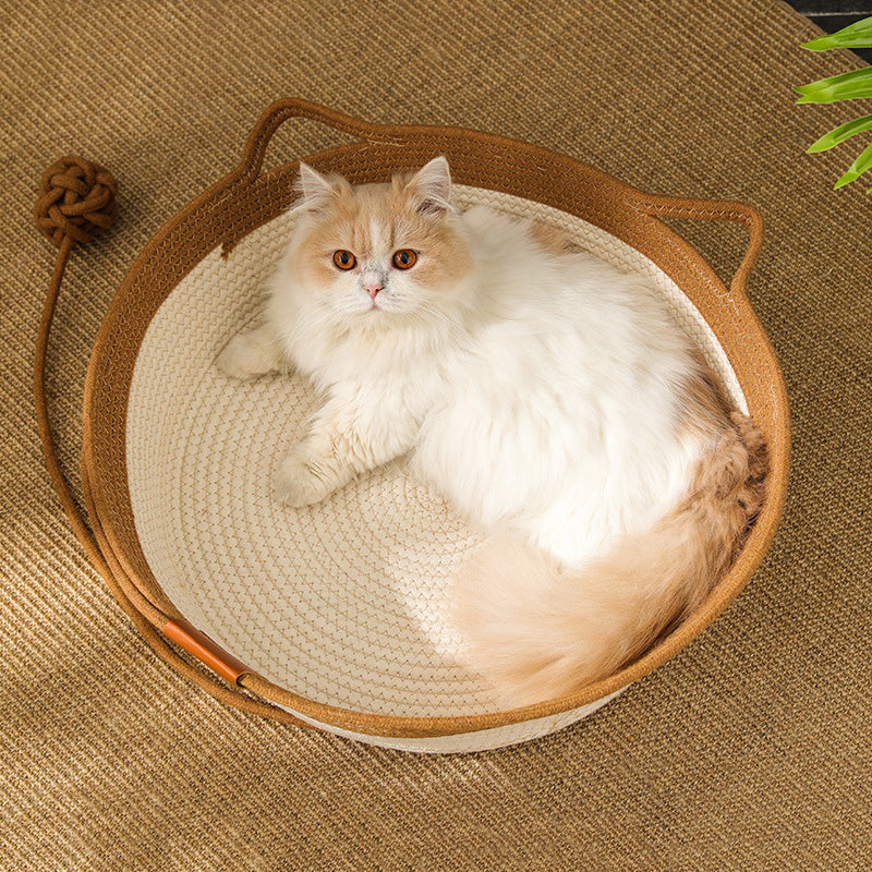 Handmade Knitting Cat Bed With Playing Ball