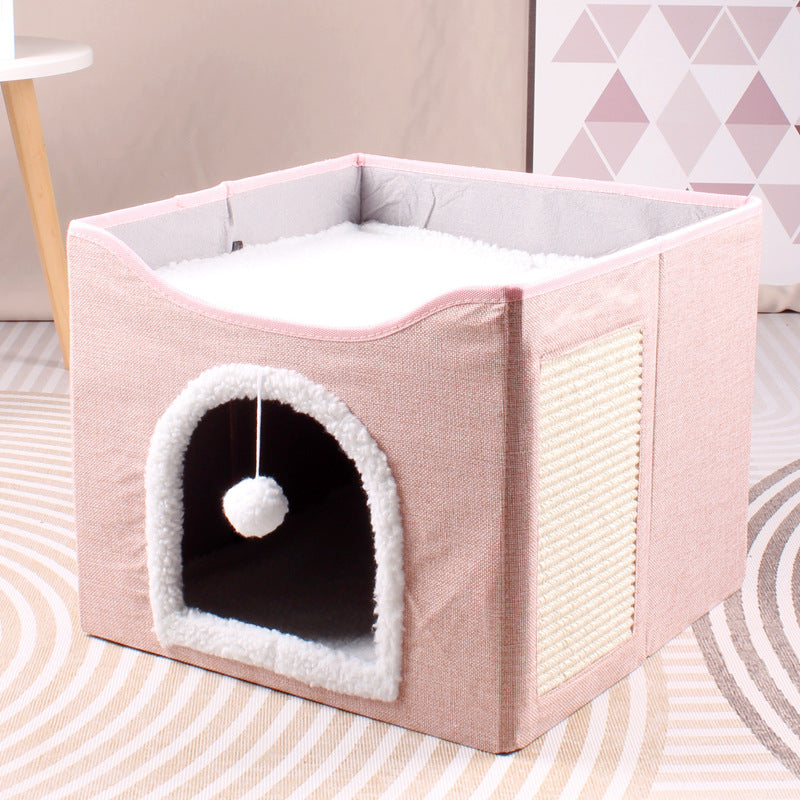 Square Cat Bed With Scratch Plate